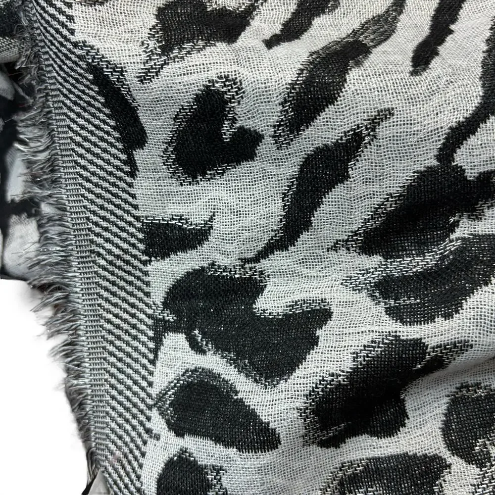 INC Black & White Animal Print Rectangle Scarf with Metallic Silver Thread NWT